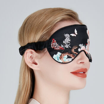 Silk Sleep Mask Eye Mask 100% Pure Soft Mulberry Silk Black Peacock Luxury Travel Gift Blackout Hypoallergenic, 4 of 5