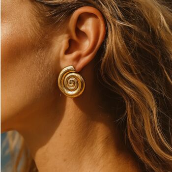 Spiral Shell 18k Gold Plated Earrings, 2 of 3