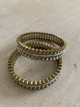 Indian Gold Plated Kundan Antique Bangles Two.Eight, 2 of 8