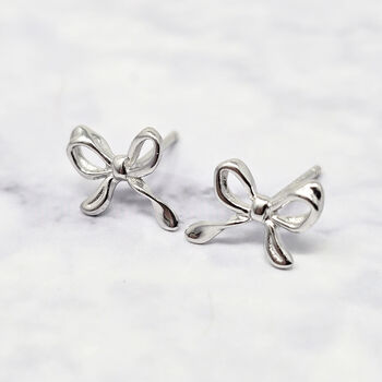 Cute Bow Tie Bowknot Silver Everyday Stud Earrings, 4 of 5