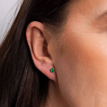 Solid 9ct Gold May Emerald Birthstone Stud Earrings – 4mm, 2 of 3