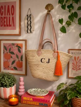 Personalised Straw Shopping Or Beach Bag Basket 30cm, 3 of 11