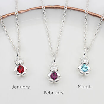 Personalised Sterling Silver Birthstone Teddy Necklace, 4 of 9