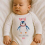 Personalised Baby's First Christmas Babygrow / Bodysuit Christmas Penguin, thumbnail 3 of 7