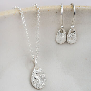 Sterling Silver Small Textured Teardrop Pendant, 2 of 3