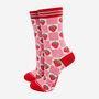 Women's Strawberry Checkered Bamboo Socks Pink Red, thumbnail 1 of 4