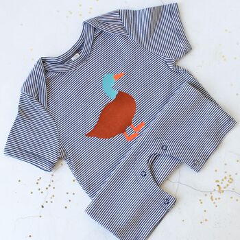 Baby Short Sleeve Striped Bodysuit, Duck, 2 of 4