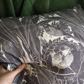 Birds And Aspidistra Block Printed Large Cushion, 2 of 6