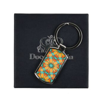 Moroccan Flower Blue Orange Key Ring, 3 of 10
