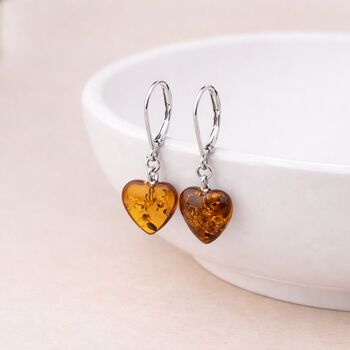 Sterling Silver Baltic Amber Heart Drop Earrings – 13mm, 4 of 5