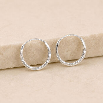 Sleeper Hoop Earrings In Hammered Sterling Silver, 2 of 9