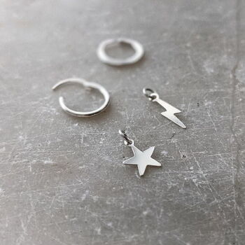 Bolt And Star Mismatched Hoop Earrings, 4 of 7
