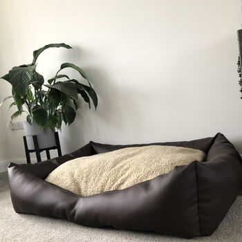 Luxury Vegan Leather And Sherpa Fleece Sofa Dog Bed, 4 of 12