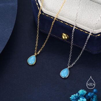 Sterling Silver Genuine Tiny Blue Turquoise Pear Necklace, 3 of 11