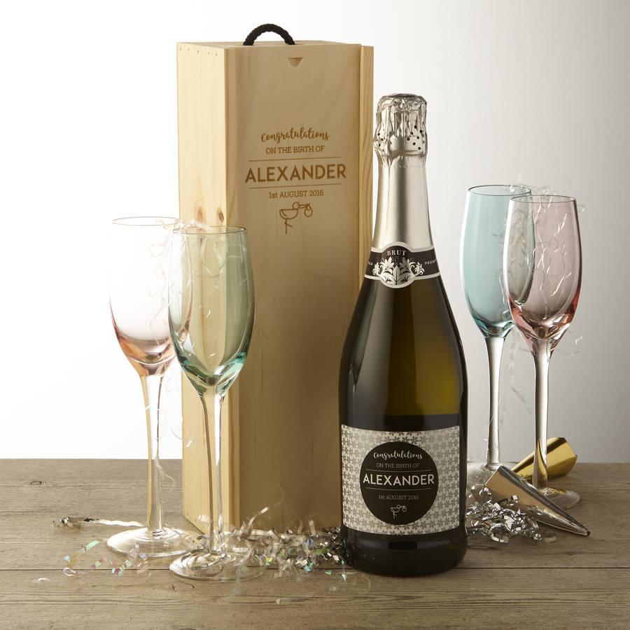 New Baby Personalised Prosecco And Wooden Gift Box, 1 of 4