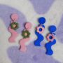 Squiggle Statement Earrings With Daisy Charm, thumbnail 1 of 3
