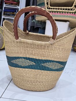 Natural And Green Handwoven Market Basket, 6 of 6