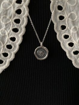 Forget Me Not Sterling Silver Wax Seal Pendant Necklace, 4 of 4