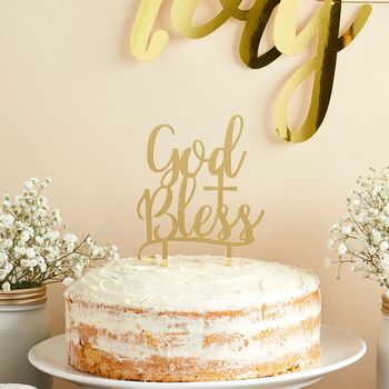 God Bless Gold Acrylic Cake Topper, 3 of 3