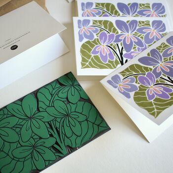 Linocut Violet Flowers Notecards Set Of Eight, 4 of 4