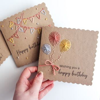 Embroidery Birthday Cards Kit – Pack Of Three Or Six With Envelopes, Hand Embroidery, 8 of 8