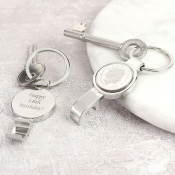 Personalised 18th Birthday Ten Pence Keyring Bottle Opener, 4 of 9