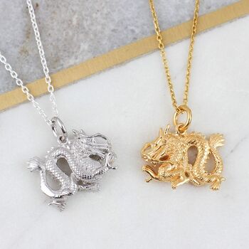 Personalised Silver Or Gold Dragon Zodiac Necklace, 2 of 6