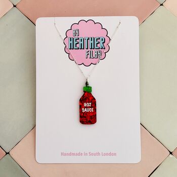Hot Sauce Glitter Charm Necklace / Foodie Gift / Spicy Statement Jewellery / Fun Accessories, 2 of 9