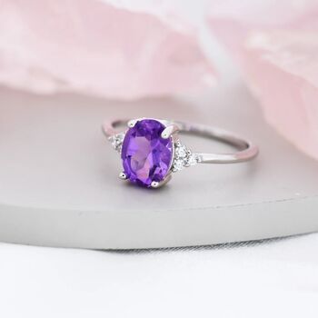 Genuine Amethyst Oval Ring In Sterling Silver, 5 of 11