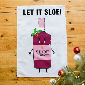 'Let It Sloe' Funny Gin Christmas Tea Towel, 2 of 4