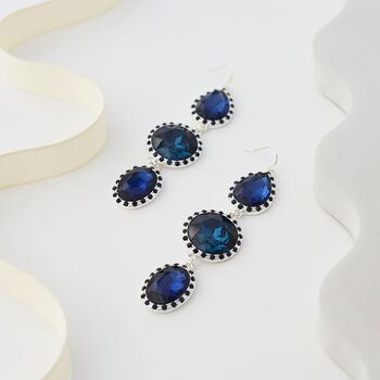Midnight Blue Triple Drop Crystal Earrings, 2 of 3