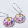 Pressed Flowers Circle Drop Earrings Small Hand Made, thumbnail 2 of 10