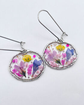 Pressed Flowers Circle Drop Earrings Small Hand Made, 2 of 10