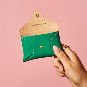 Personalised Vibrant Green Leather Card + Coin Purse, 4 of 5