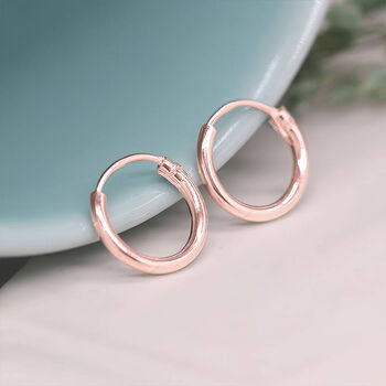 Mini Rose Gold Plated Huggie Hoop Sleeper Earrings, 2 of 9