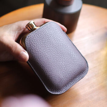 Copper Hip Flask Personalised Italian Leather Sleeve, 3 of 10