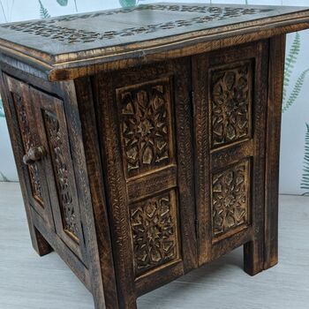 Farmhouse Moroccan Design Inspired Carved Side Table, 4 of 7
