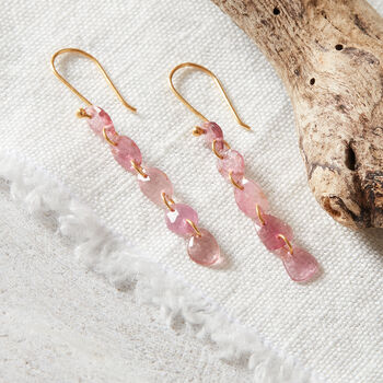 Pink Tourmaline Gold And Silver Link Dangle Earrings, 2 of 11