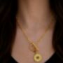 Detachable Heart Charm Necklace With T Bar Toggle 18 K Gold Textured Paperclip Chain, thumbnail 2 of 6
