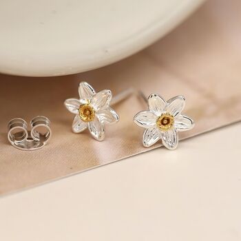Sterling Silver Daffodil Stud Earrings, 3 of 7