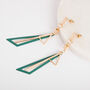 Green Long Triangle Geometric Drop Earrings, thumbnail 1 of 4