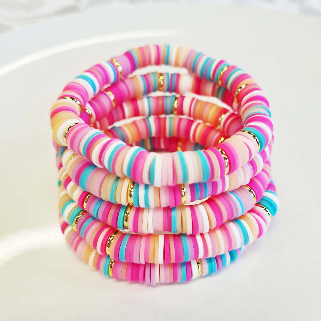 Peachy Pink Rainbow Heishi Disc Bracelet By Sadler Jones