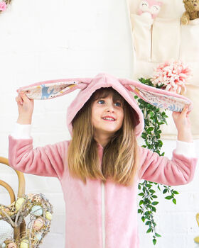 Girls Pink Bunny Rabbit Onesie Children's, 2 of 5