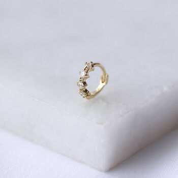 9ct Solid Gold Claw Set Cz Helix Hoop Earring, 4 of 5