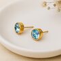 18ct Gold Plated Sterling Silver March Birthstone Stud Earrings – 7mm, thumbnail 3 of 7