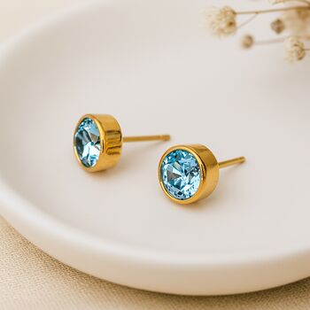 18ct Gold Plated Sterling Silver March Birthstone Stud Earrings – 7mm, 3 of 7