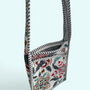 Mini Cross Body Bag | Grey With Turquoise And Red Block Print Floral, thumbnail 3 of 5