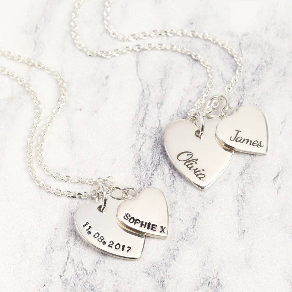 personalised sterling silver double heart necklace by lisa angel ...
