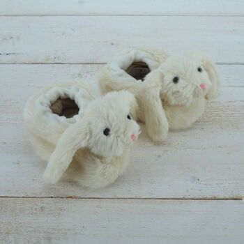 Cream Bunny Baby Slippers, Personalised, Gift Boxed, 5 of 7