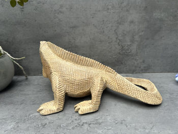 Hand Carved Wood Iguana Figurine 30cm Wood Animal Gift, 3 of 12